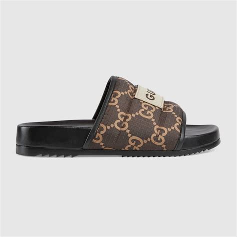 gucci slides for broke boyz|Men's GG slide sandal in ebony and beige polyester .